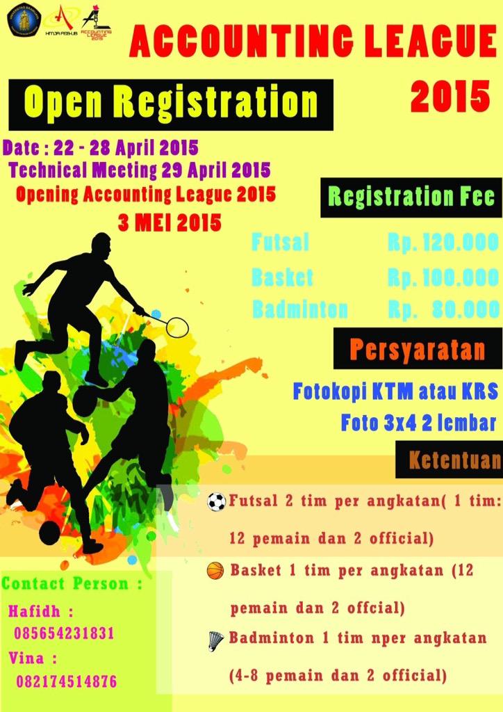 akunUB14's tweet photo. Open Registration for Accounting League! Lihat syarat dan ketentuan berlaku. Hubungi CP untuk info lebih lanjut😄 http://t.co/5s13i0GzvO