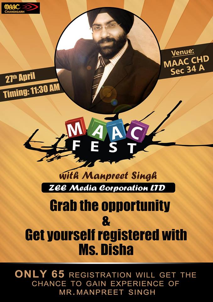 MAACCHANDIGARH's tweet photo. MAAC launches MAAC fest with Mr. Manpreet Singh from ZEE Media on 27th April, 2015. http://t.co/clmPCdvf2g