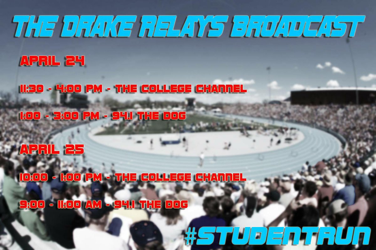 DrakeDogTube's tweet photo. Our #StudentRun broadcast of the Drake Relays continues today! http://t.co/Z6ZSwbEm49