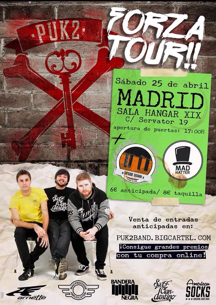 puk2band's tweet photo. MADRID!! Nos vemos esta tarde en la sala HangarXIX junto a @upsidedownpunk y @MadHatterMadrid !! #ForzaTour http://t.co/nLqpQUrtP3