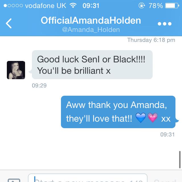 FashionxLover's tweet photo. Good Luck @seniorblack_ from @Amanda_Holden 😃😃💗💙 http://t.co/yujLfTjViU