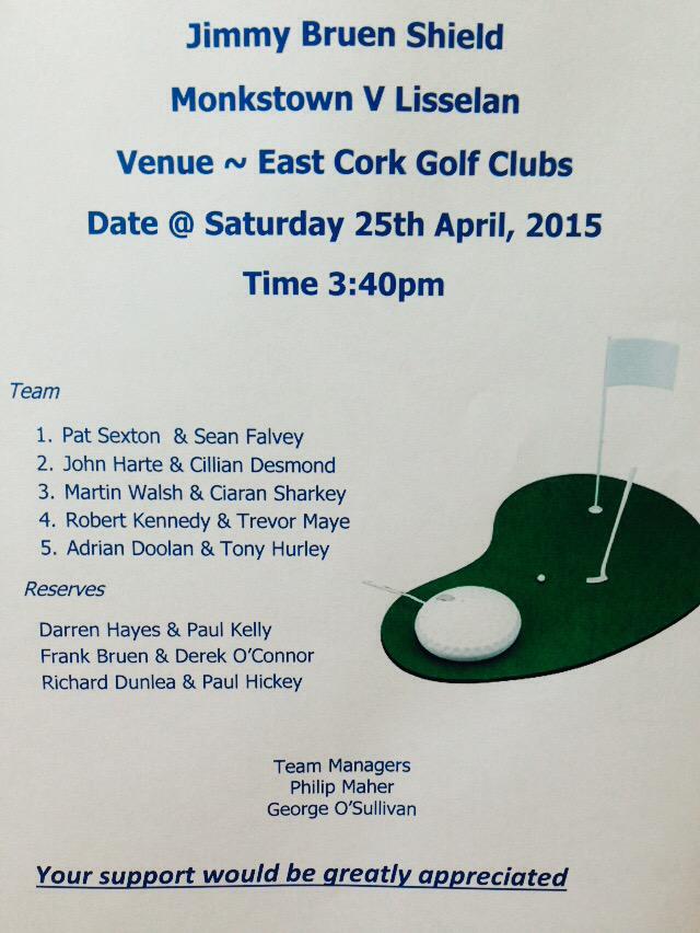 proshop_MGC's tweet photo. Best of luck today to our Jimmy Bruen team v @LisselanEstate playing in @eastcorkgolf #TeamMonkstown #BringItHome http://t.co/tUiISN6ZM9