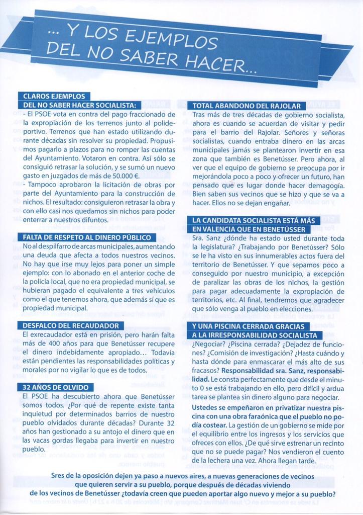 PPBenetusser's tweet photo. La hoja informativa de @PPBenetusser ya está en la calle. Comprueba los resultados #menosesmás #Benetússer http://t.co/eoVKC8n9dy