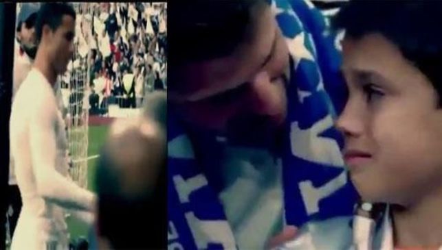 DETALLAZO | Cristiano le da un pelotazo a un niño en el Bernabéu y le pide perdón de esta … bit.ly/1KfhjD5