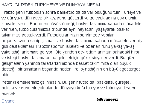 HAYRİ GÜR'DEN TÜRKİYE'YE VE DÜNYAYA MESAJ