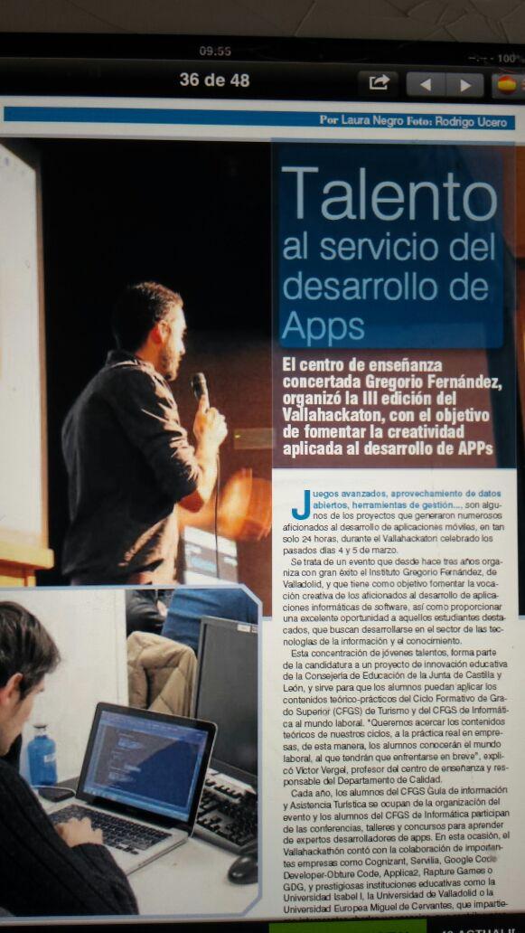 vallahackathon's tweet photo. Hoy salimos en @nortecastilla en el suplemento de @e_volucion ,gracias @Lauranegrol . Al quiosco todo el mundo!!! http://t.co/A7GosKMeoy