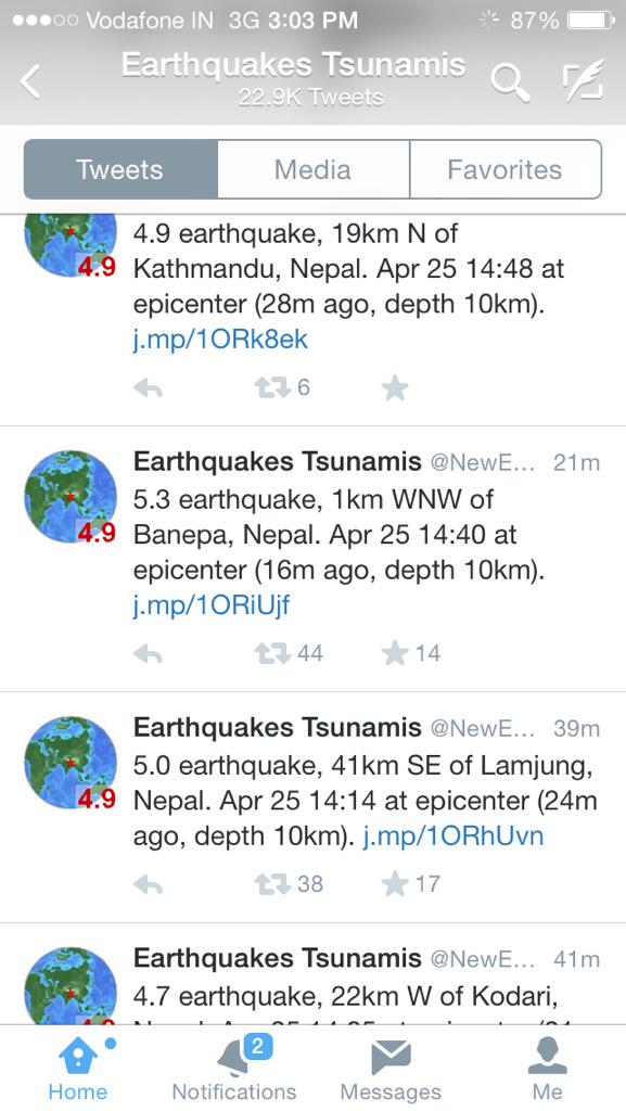 "<a href="/shilpakannan/">Shilpa </a>: Scary! <a href="/NewEarthquake/">Earthquakes</a> shows aftershocks and #earthquakes in #Nepal almost continuously! "