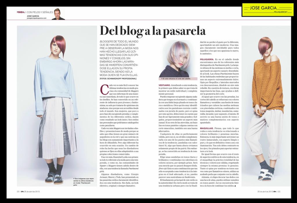 JoseGarciaPelu's tweet photo. Nuestro artículo para la revista ON, 'Del blog a la pasarela',  Pearlescent girls. @Schwarzkopf_ESP @JoseGarciaPelu http://t.co/gGaZkaeSyt