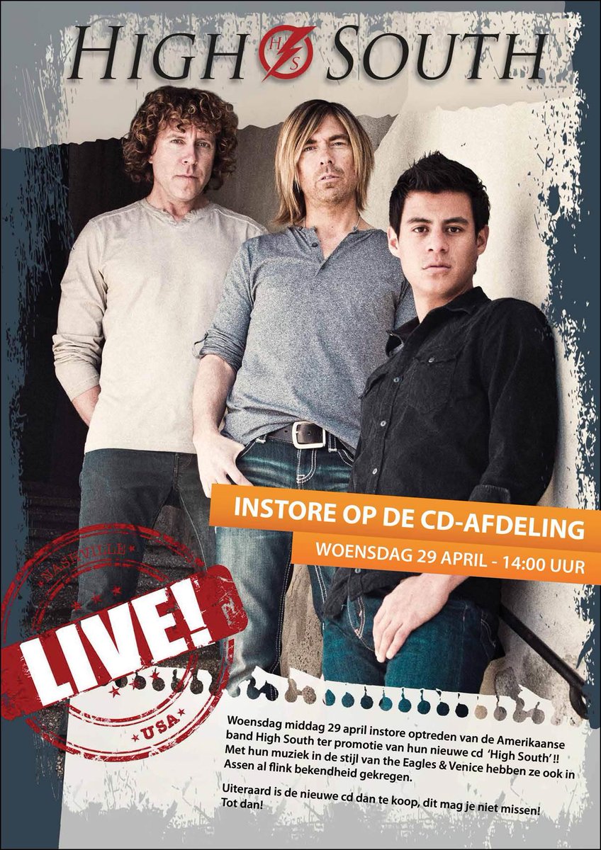 Next Wednesday <a href="/VanderveenAssen/">Warenhuis Vanderveen</a> > <a href="/HighSouth_Band/">High South</a> live! April 29, 14h, #RecordsDept, 1stfl. This 'll be historical! >