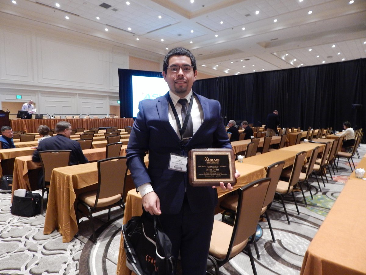 aslmsedu's tweet photo. Congratulations to Josue Ordaz - Best Early Career Scientist Abstract Award - PAPDT/ASLMS PDT at #laser2015. http://t.co/EUEGLrHG8y