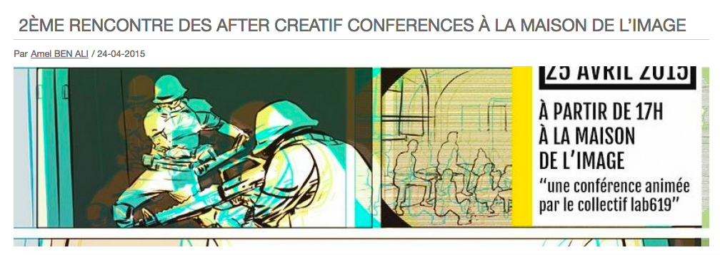 foliomania's tweet image. 2ème rencontres des After Créatif Conférences aujourd'hui à la maison de l'image : invité le collectif #Lab619 #BD