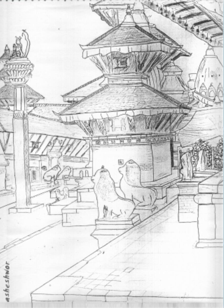 How to draw Pashupatinath Temple, Nepal