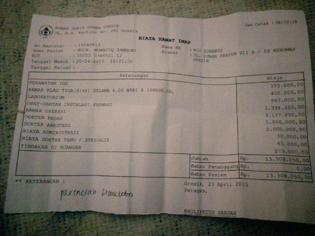 4/6 biaya yg di butuhkan #zamroni sekitar 13 juta mnurut petugas RS itu sementra..jd bisa bertambah..