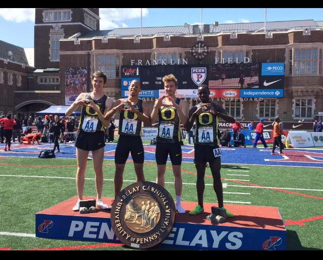 hemmerlingfelix's tweet photo. Oregon wins the men's DMR at Penn in 9:33.86. #Gregorek @mjc253 @NikiFranzmair & @KingCheserek #oregonknows http://t.co/21Ui46ne9o