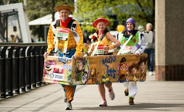 ActionPFcharity's tweet photo. Our Toy Story fundraisers inspired by @paulajradcliffe @davidweir2012 Break a record! @LondonMarathon #LondonMarathon http://t.co/usnyr2e7ir