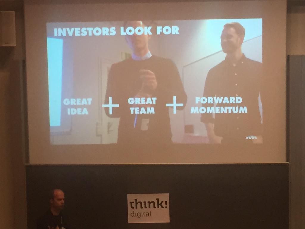 StartupXo's tweet photo. What investors look for in a startup = team+ idea+Forward momentum. #cphftw #UX #uxcampcph #Ustwo #startup #cphftw http://t.co/iBj8zJFifO