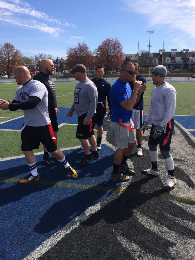 MoravianFB's tweet photo. First annual MoCo Alumni flag football game...the competitive juices are flowing http://t.co/JT23eBTUeC