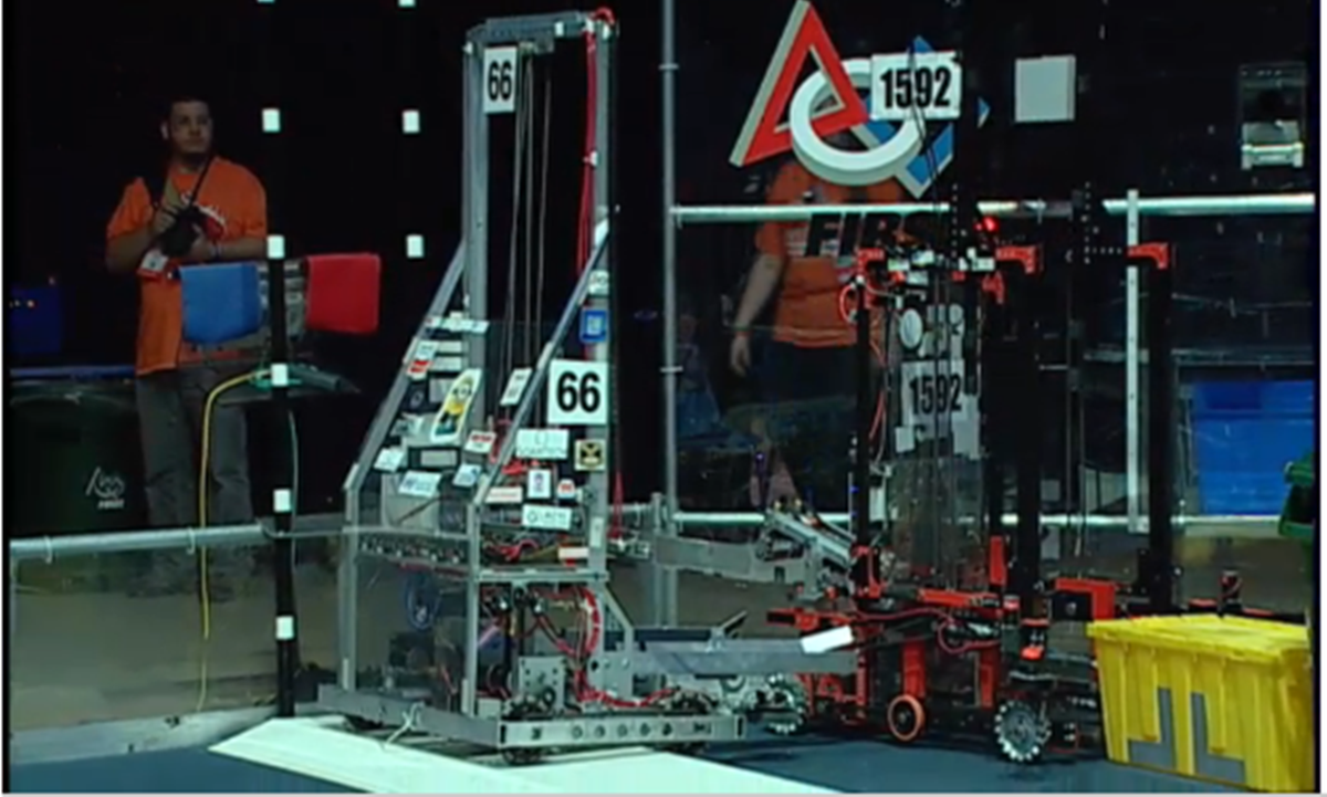 FRC1592's tweet photo. Oscar sits with our alliance partner, #FRC66, &amp; our drive team gets announced prior to 1st playoff match. #FIRSTChamp http://t.co/N6lXS1m0OW