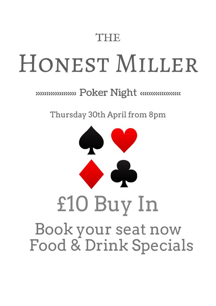 TheHonestMiller's tweet photo. Join our Poker night next Thursday from 8pm... http://t.co/M8g4czFgg4