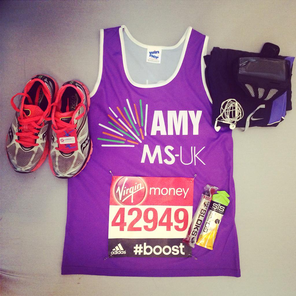 AmyMSUK's tweet photo. All ready for tomorrow! @MSUK6 @LondonMarathon #Formysis #purplepants xxx http://t.co/1gEpyBDjmZ