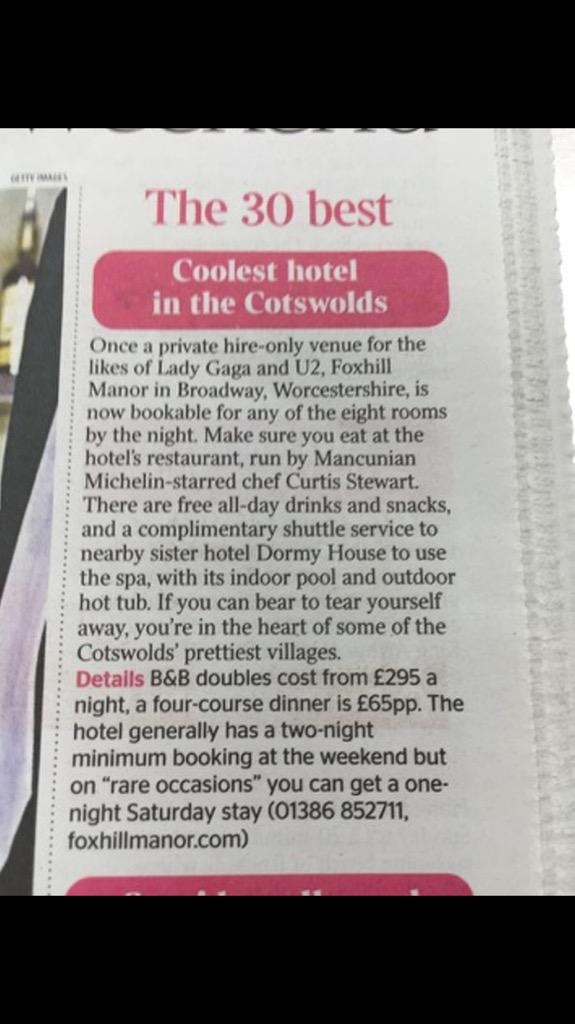 FoxhillManor's tweet photo. Thanks to @timestravel for naming us your coolest hotel in the #Cotswolds #The30best http://t.co/vUPRpA4dPN