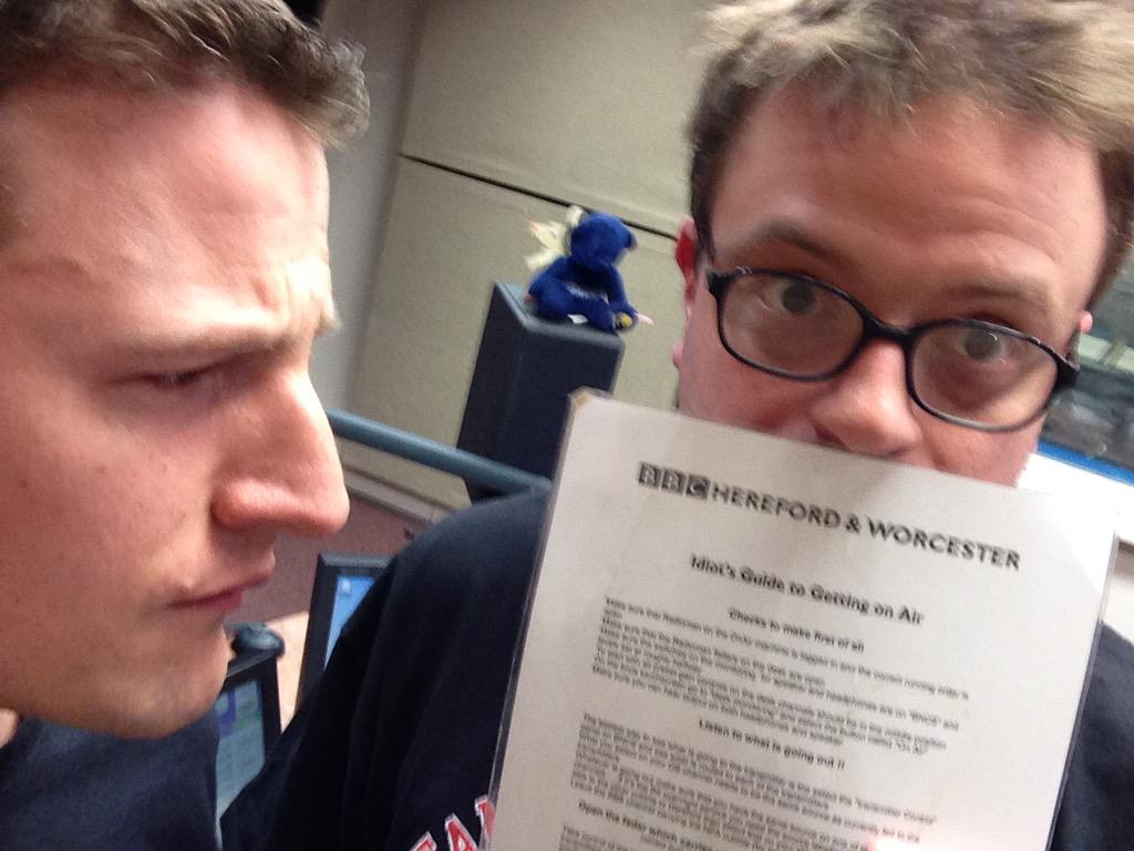 DJAndrewMarston's tweet photo. 3 hours into a 5-hour all speech sport broadcast. So @AndrewGnash and I doing the technicals. #NoOneElseAvailable http://t.co/yA8xCYRDGv