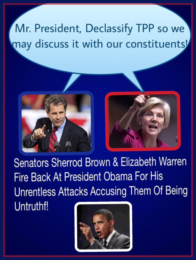 rosevine3's tweet photo. @SenWarren @SenSherrodBrown PRES.OBAMA DECLASSIFY TPP SO WE MAY SPEAK! @VirginiaInCal @amunhay http://t.co/TFtzAHvyPv http://t.co/S8jHjxoyhi
