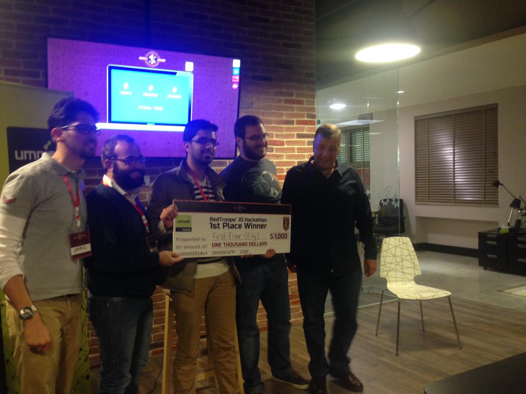Umniah's tweet photo. 3rd place for Duty Mate, 2nd place for JOBUS and the 1st place for First Floor at #TheTankJo @RedTroops #JOHack http://t.co/Bw0yp5cp5i