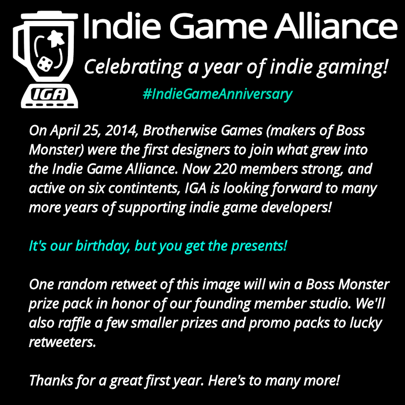 IndieGameAllies's tweet image. It's our birthday, but we're giving you the presents! RT to win a @BossMonsterGame prize pack! #IndieGameAnniversary