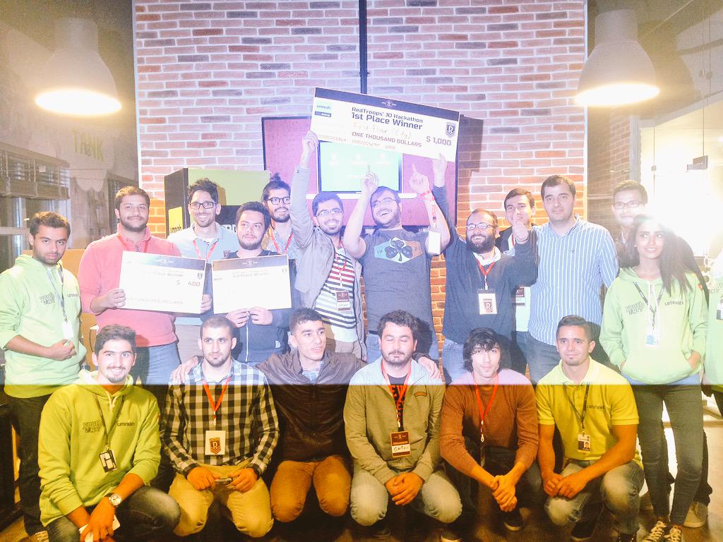 Umniah's tweet photo. The three teams deserve the prizes for the hard work at #TheTankJo #JOHack @RedTroops http://t.co/yfWPIt6M8s