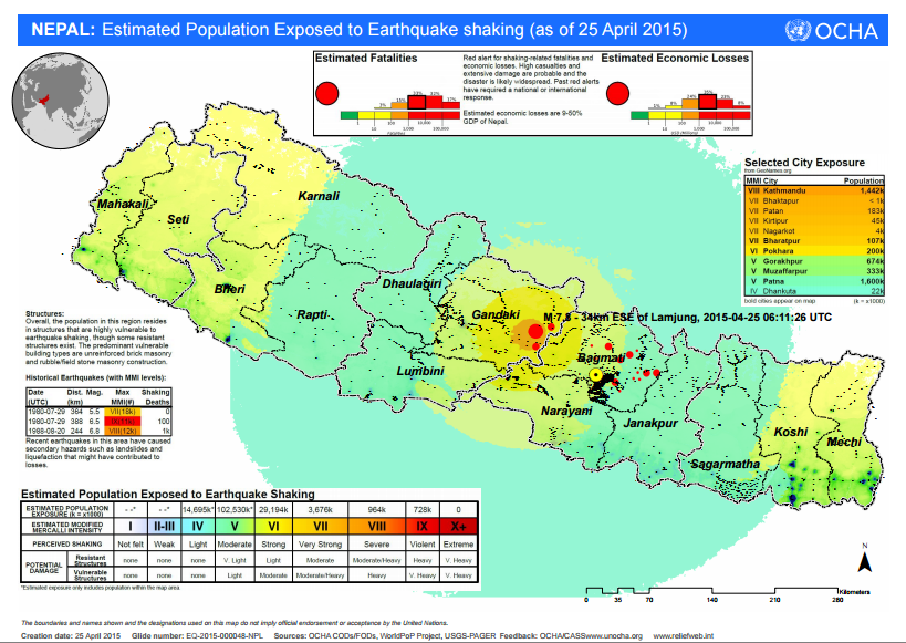 reliefweb's tweet photo. #NepalQuake: First map on estimated population exposed &amp; fatalities http://t.co/6MlNC6gEr3 #NepalQuakeRelief http://t.co/pPfGWnogJX