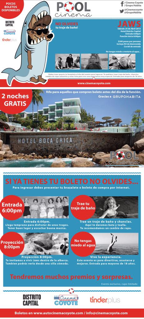 CinemaCoyote's tweet photo. @GRUPOHABITA @tinder #cinemaCoyote Presentan el primer #PoolCinema en México! Jaws desde una alberca! AGOTADO!! http://t.co/81ruAgivhp
