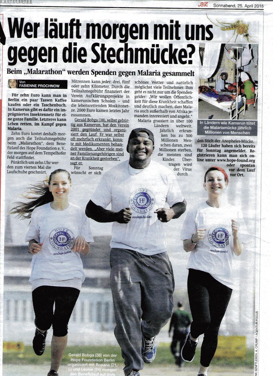 hope_found's tweet photo. Dank geht an @bzberlin für den tollen Artikel über unseren Benefizlauf  #Malarathon morgen, Tempelhofer Feld ab 10h http://t.co/tp8FfYwVlC