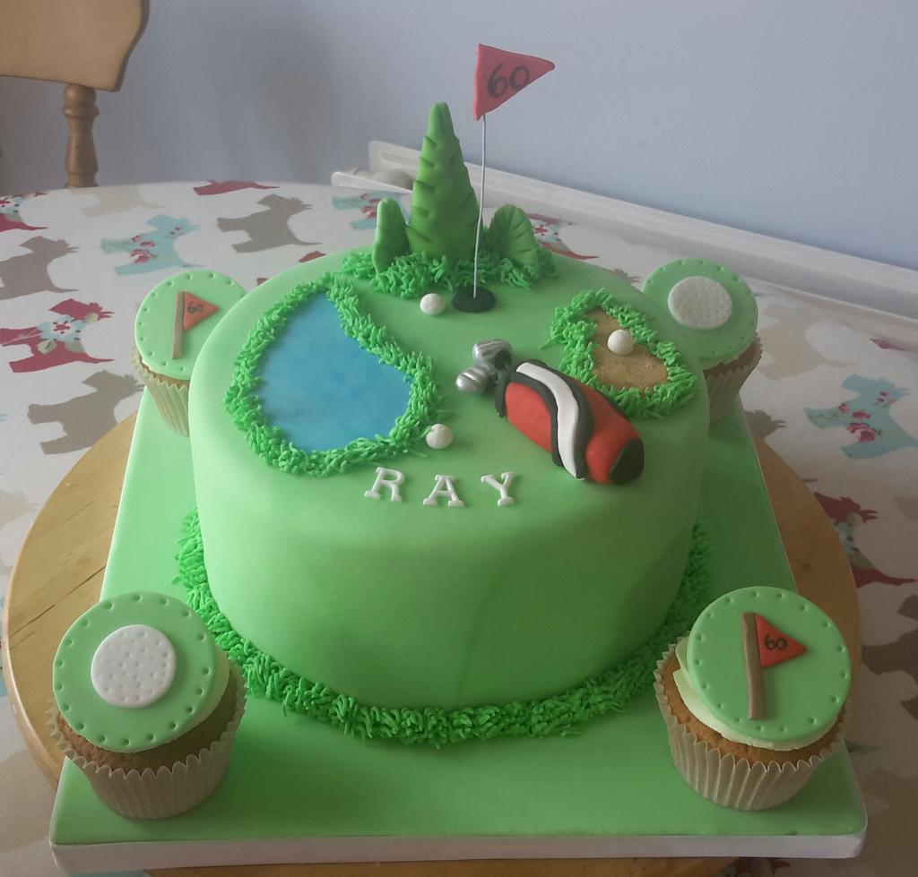 the_bakingfairy's tweet photo. 60th Birthday cake for a golf lover with matching cupcakes. http://t.co/ZaDuYlEtZf