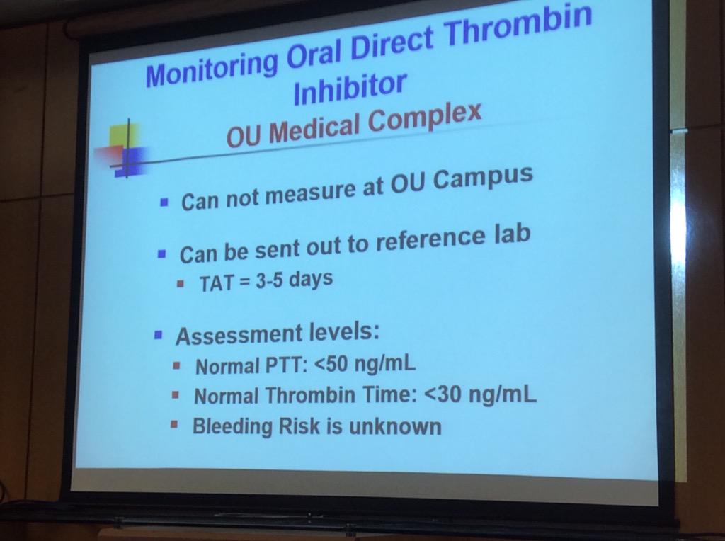 HassellLewis's tweet image. Monitoring of anti-coag drugs Dr. Marlar #OSAP15