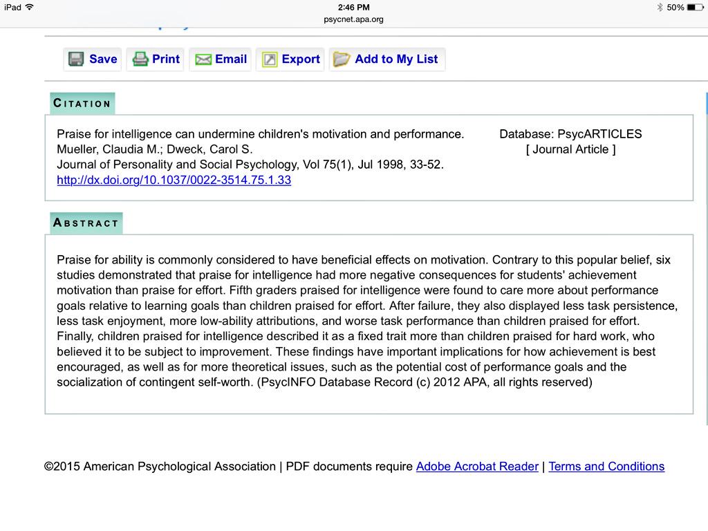 dawnbazely's tweet image. I learned about the peer-review research explaining what I see in #higherEd, at #Higheredcamp: Mueller &amp;amp; Dweck 1998.