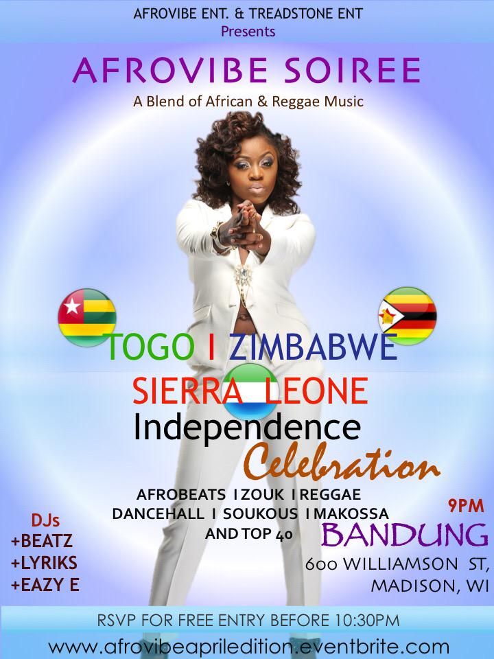 Tonite! #afrovibesoiree in Madison (Bandung) #SierraLeoneIndependence #TogoIndependence #zimbabweIndependence