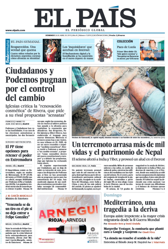 Terremoto en Nepal, la pugna entre Ciudadanos y Podemos y la tragedia del Mediterráneo ow.ly/M7lXD Portada