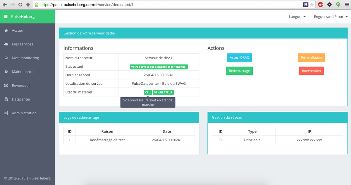 enguerrandpp's tweet photo. Voilà à quoi ressemble l'interface serveur dédié du #PulsePanel. Disponible en accès anticipé pour certains :) http://t.co/UCTzemwfPD