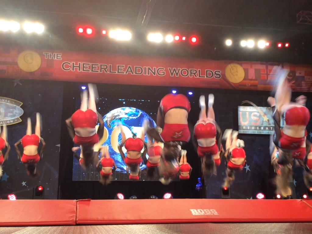 USASFcheer's tweet photo. The ladies from @IowaAllStars just dominated jumps to tuck! #worlds2015 http://t.co/9w29nT2K3l