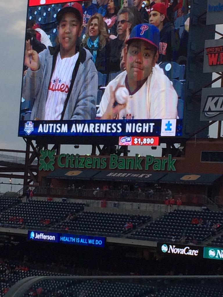 ASheehan12's tweet photo. Autism Awareness night @ the Phillies game! http://t.co/xUUzNSmnmi