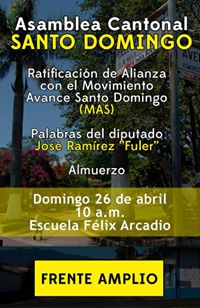 FulerDiputado's tweet photo. Feliz Sábado! El día de mañana participaré el la asamblea cantonal de Santo Domingo del #FrenteAMPLIO. http://t.co/LqNUX55c6P