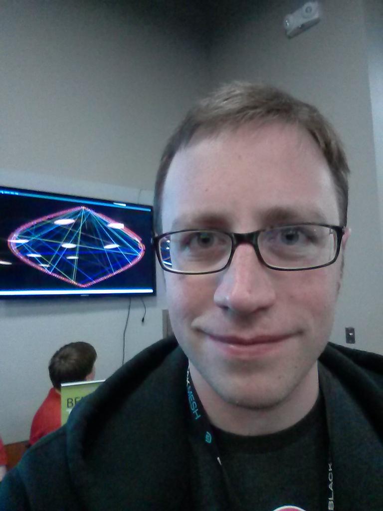 RollForKindness's tweet image. Selfie in front of the #linuxfestnw network monitor. I love just watching this thing.