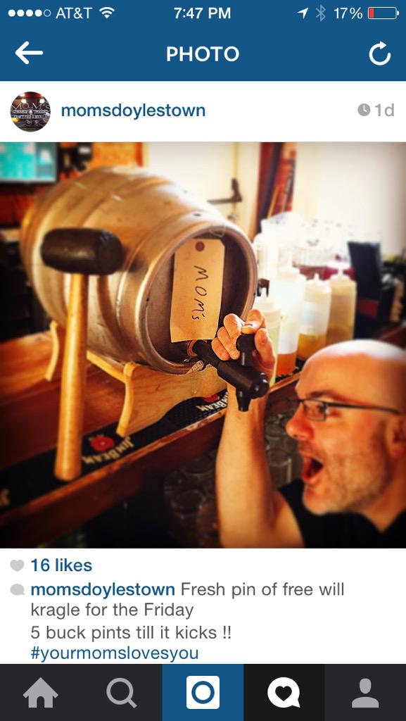 MOMsDoylestown's tweet photo. Kick the Kragle!! @FreewillBrewing fresh pin of Kragle IPA #fivebuckpints til it kicks #CraftBeer #YourMoMsLovesYou http://t.co/D4s6443Gqg