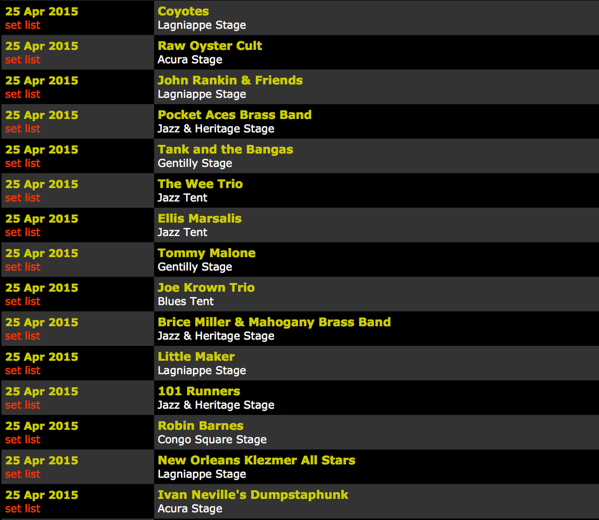 NOJazzFestLive's tweet photo. Thanks for a great day 2 yall! Hope everyone stayed dry out there... Here's what we were able to snag today http://t.co/aqN7c8dnGM