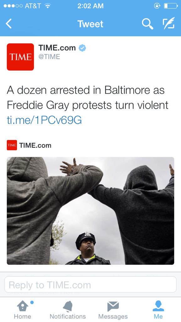 paulaw_dcc's tweet photo. Is violence the only way to get people's attention to #FreddieGray ? #dcc106 http://t.co/Re1fFUlBhw
