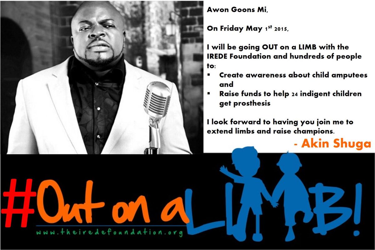 theirede's tweet photo. 5 days to go!
@akinShuga  is going #outonalimb with @theirede 
Join us to put smiles on the faces of child amputees http://t.co/Y7r2gL0MMk