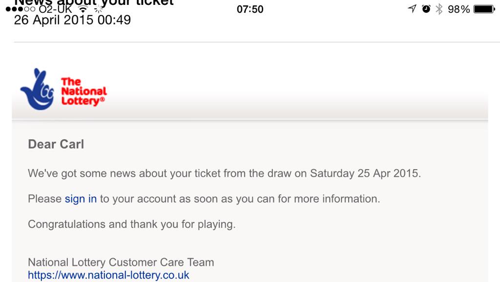 carlpomfret's tweet photo. Waking up to this email &amp; for that split second thinking you've won the jackpot &amp; how u can spend the money #3numbers http://t.co/hOtoW7SaSt