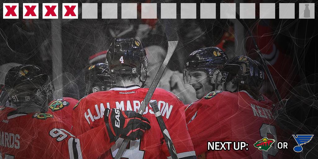 NHL's tweet photo. Series clinched. On to the next round, @NHLBlackhawks #StanleyCup http://t.co/BTeRje55XG