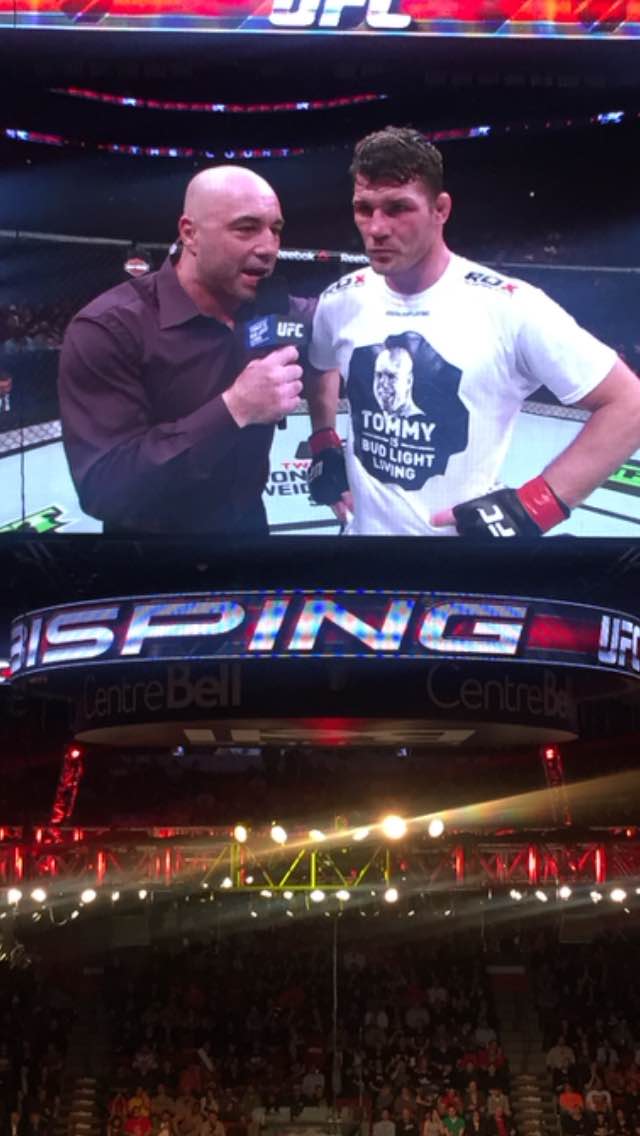 tommywalkup's tweet photo. .@bisping wore a picture of me on his shirt at #UFC186. Excuse while my mind melts. #BudLightLiving http://t.co/V3arPiJ6dR